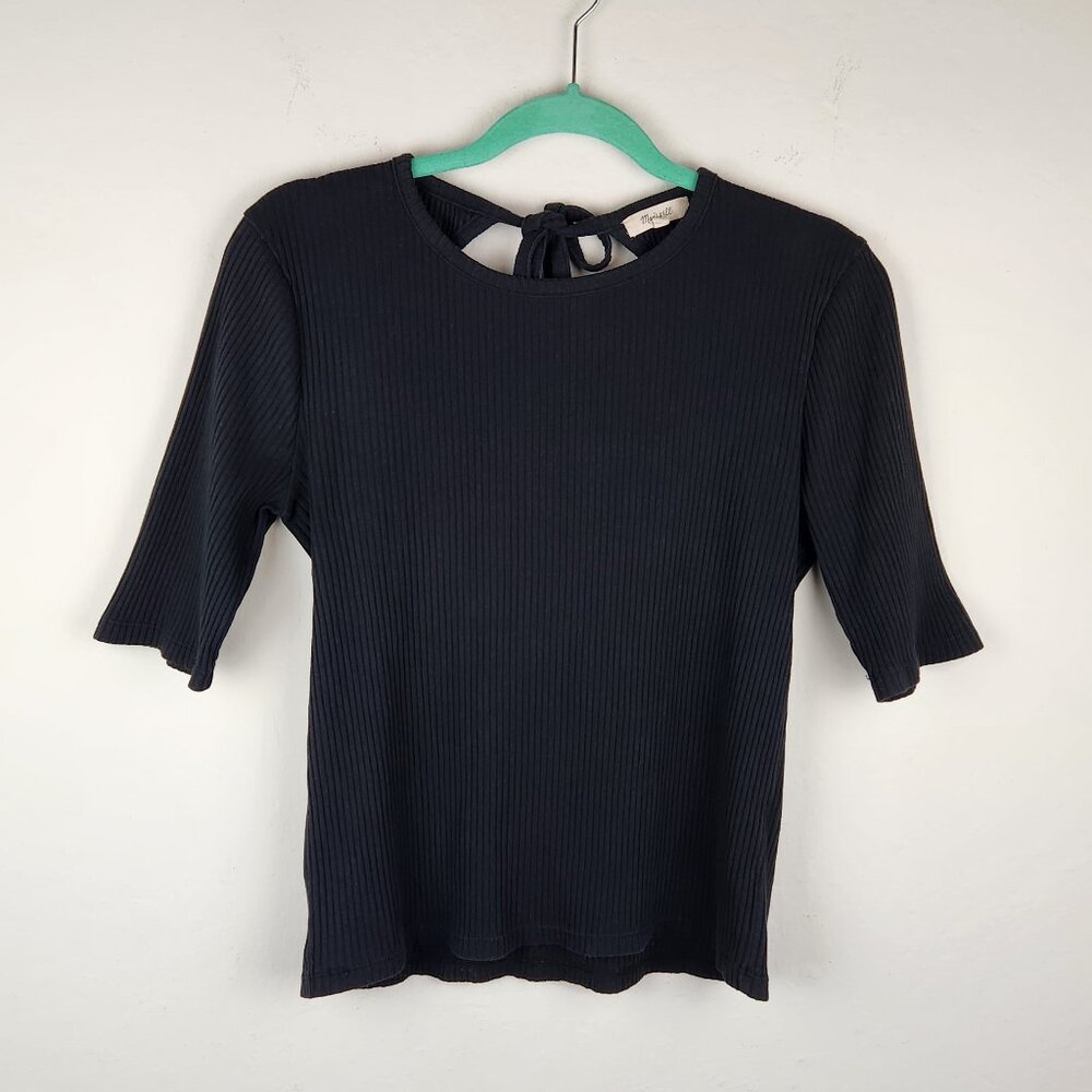 Madewell Ribbed Open Back Top Elbow Sleeves Black sz M